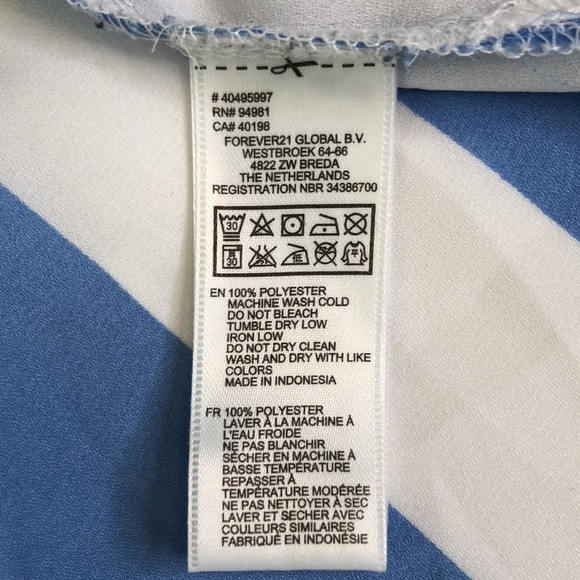 Forever 21 Tops Blue White Striped Open Back Blouse Oversized Size Large - Picture 9 of 11